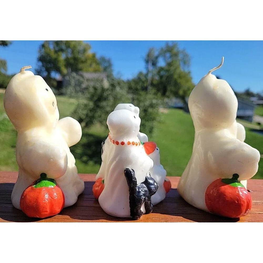 Lot of 3 Vintage Ghost Candles Glow in the Dark Family Ghost Jack O Lantern